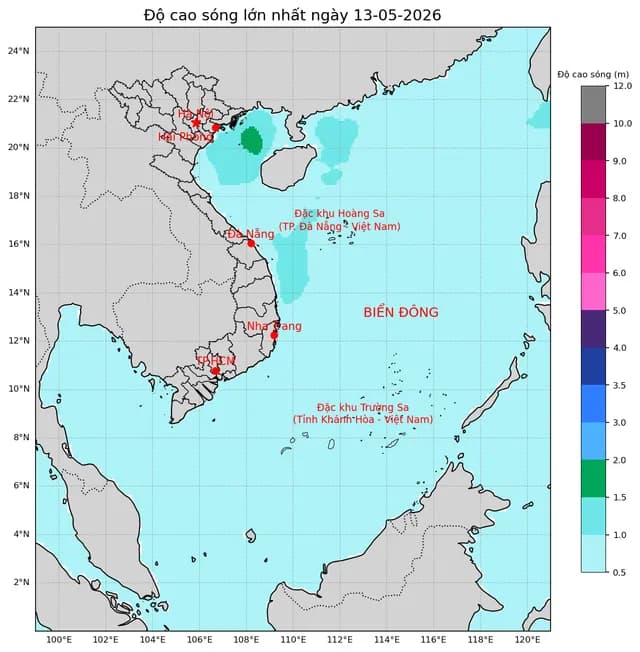 Dự báo sóng lớn 1.5-3m trên các vùng biển Việt Nam từ 13-22/5/2026