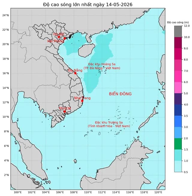 Dự báo sóng lớn 1,5-3m trên các vùng biển Việt Nam từ 14 đến 23/05
